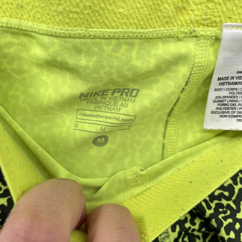 Nike M Pro Shorts Womens Neon Yellow Black‎ Leopard Print Dri-FIT Athletic 3 in